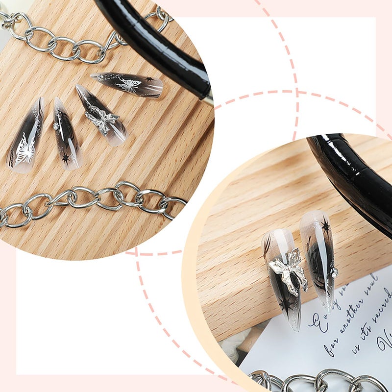 ASABITE 24 Pcs Almond Press on Nails Long Fake Nails with 3D Butterfly Nail Charms Nude Black False Nails with Design Glitter Artificial Nails Glossy Full Cover Glue on Nails Stick on Nails for Women Girls - Image 2